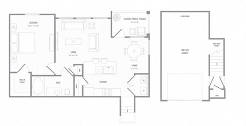 Floor plan for 1 bed, 1 bath, 840 sqft